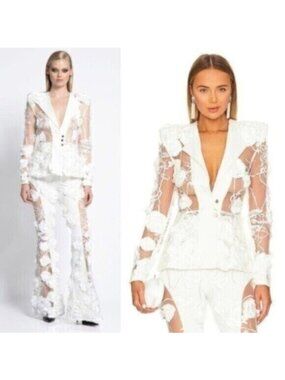 NWT Zhivago The Verdict Jacket White Floral Satin Sheer Mesh Bride Blazer Size 6